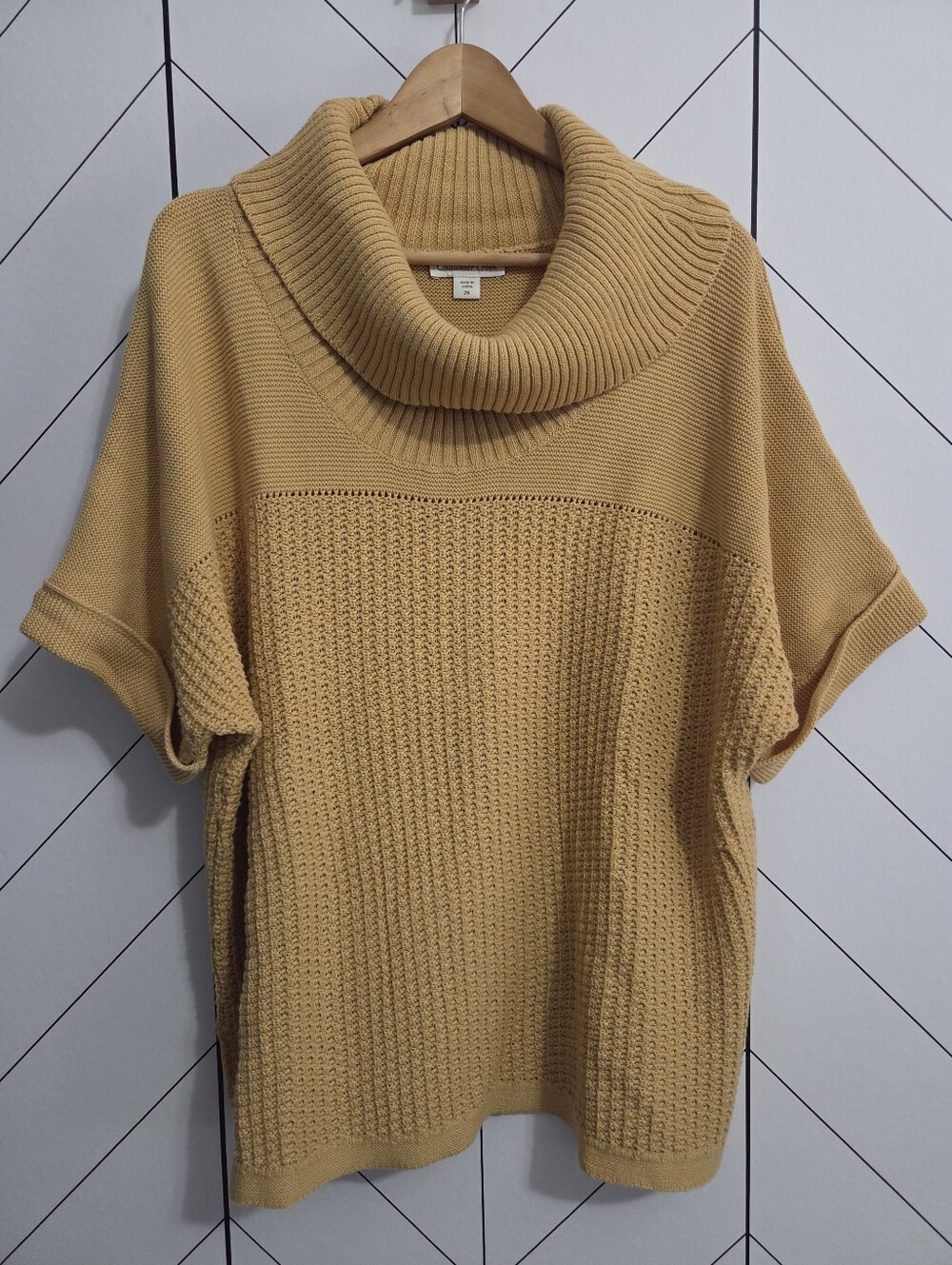 Coldwater Creek Cowl Neck Knit Sweater Short Sleeve Mustard Yellow, Plus 2X